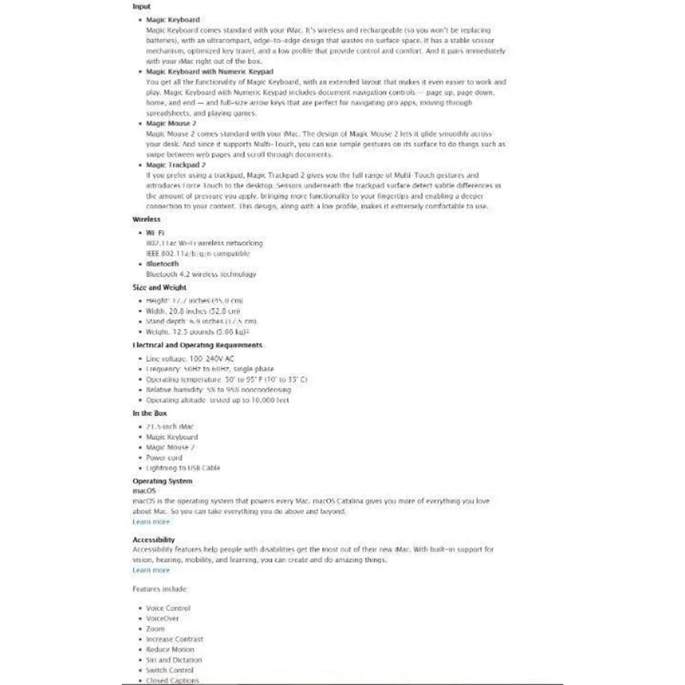 Apple 21.5 Inch All-In-One Imac Computer
